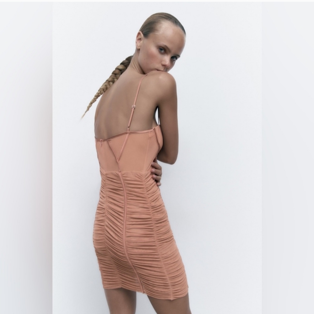 NWT WOMEN'S ZARA CORSET RUCHED MINI DRESS SZ MEDIUM $70 - Picture 4 of 5